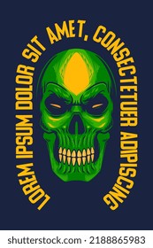 green skull head mascot poster vector illustration cartoon style