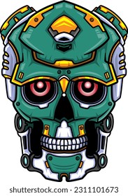 Green Skull head robot mascot character of illustration