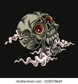 Green Skull Head With Smoke Vector Mascot