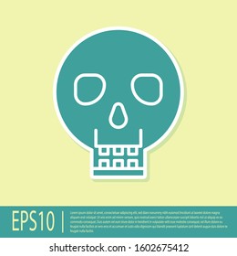 Green Skull icon isolated on yellow background. Happy Halloween party.  Vector Illustration