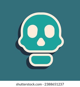 Green Skull icon isolated on green background. Happy Halloween party. Long shadow style. Vector