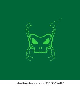 green skull with leaf logo design, vector graphic symbol icon sign illustration