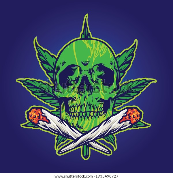 Green Skull Marijuana Joint Smoke Illustrations Stock Vector (Royalty ...