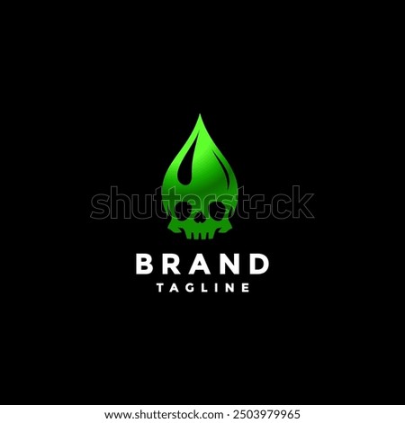 Green Skull Poison Drops Logo Design. Dangerous Skull Head Green Liquid Logo Design.