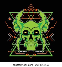 green skull with sacred geometry for commercial use