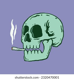 Green skull smoking art Illustration hand drawn style premium vector for tattoo, sticker, logo etc