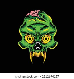 green skull zombie vector design illustration, can be used for book designs, posters, merch, t-shirt designs, etc