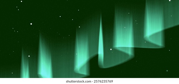 Green sky with green Aurora and many stars in the shape of the milky way, astronomy background, Vector illustration. landscape