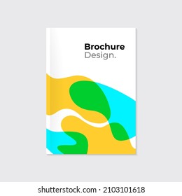 Green, sky blue and yellow abstract shapes on white background. Brochure, leaflet, cover template design