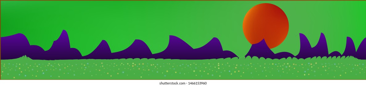 Green sky, and mountains landscape. Abstract, horizontal texture background picture. Colorful skinali background abstraction. New glass print fantasy. Horizon, blur. Old game style.