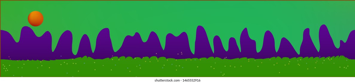 Green sky, and mountains landscape. Texture background illustration design. Colorful new glass print design. Clean glass print fantasy. Horizon, texture. Old game style.