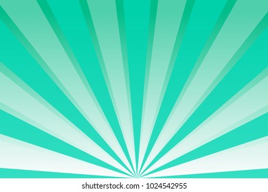 Green sky with rays. Abstract background with sunrays, sun, sunbeams, beams, dawn, sunrise. Retro banner, flyer card Vector illustration