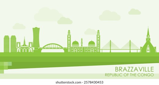 Green Skyline panorama of Brazzaville, Republic of the Congo - vector illustration