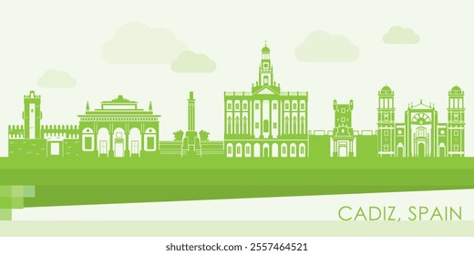 Green Skyline panorama of  Cadiz, Andalusia, Spain - vector illustration