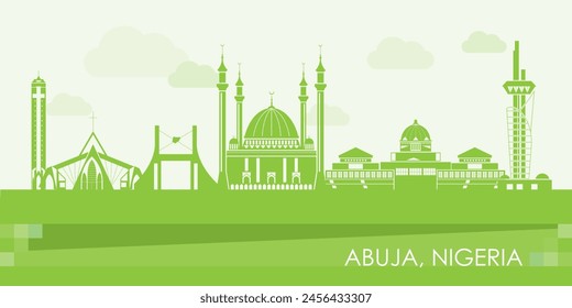 Green Skyline panorama of city of Abuja, Nigeria - vector illustration