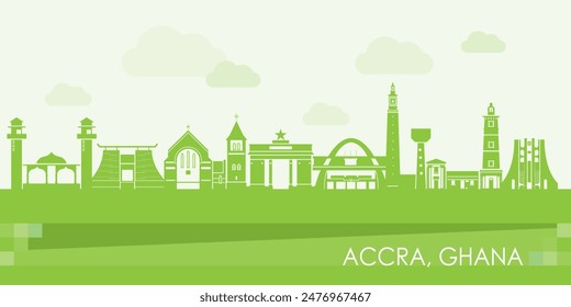 Green Skyline panorama of city of Accra, Ghana - vector illustration