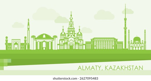 Green Skyline panorama of city of Almaty, Kazakhstan - vector illustration