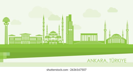 Green Skyline panorama of city of Ankara, Turkiye - vector illustration