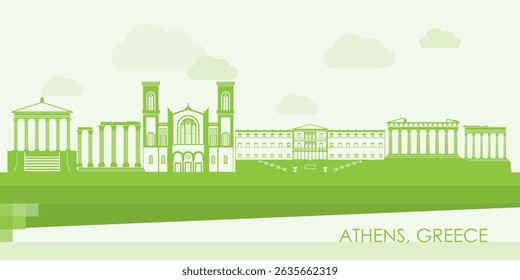 Green Skyline panorama of city of Athens, Greece - vector illustration
