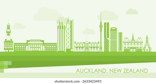 Green Skyline panorama of city of Auckland, New Zealand - vector illustration