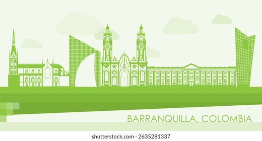 Panorama do horizonte verde da cidade de Barranquilla, Colômbia - ilustração vetorial
