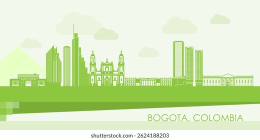 Green Skyline panorama of city of Bogota, Colombia - vector illustration