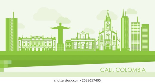 Panorama do horizonte verde da cidade de Cali, Colômbia - ilustração vetorial