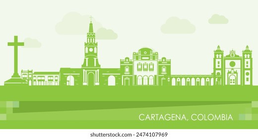 Green Skyline panorama of city of Cartagena, Colombia - vector illustration