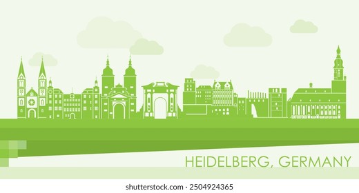 Green Skyline panorama of city of Heidelberg, Germany - vector illustration