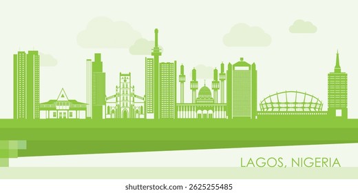 Green Skyline panorama of city of Lagos, Nigeria - vector illustration