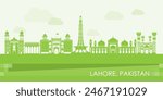 Green Skyline panorama of city of Lahore, Pakistan - vector illustration