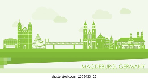 Green Skyline panorama of city of Magdeburg, Germany - vector illustration