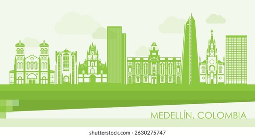 Panorama do horizonte verde da cidade de Medellín, Colômbia - ilustração vetorial