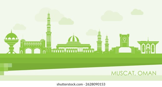 Green Skyline panorama of city of Muscat, Oman - vector illustration