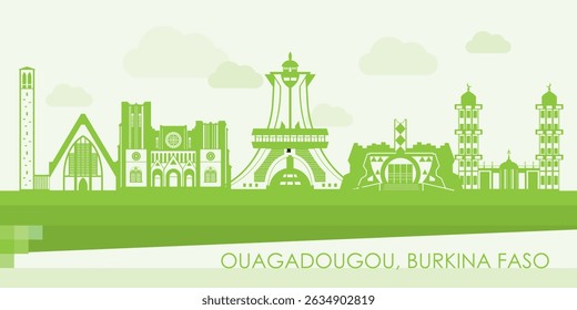 Green Skyline panorama of city of Ouagadougou, Burkina Faso - vector illustration