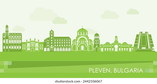 Panorama del horizonte verde de la ciudad de Pleven, Bulgaria - ilustración vectorial