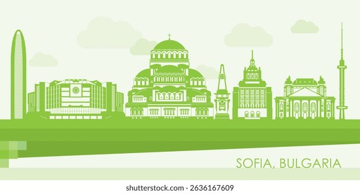 Green Skyline panorama of city of Sofia, Bulgaria - vector illustration