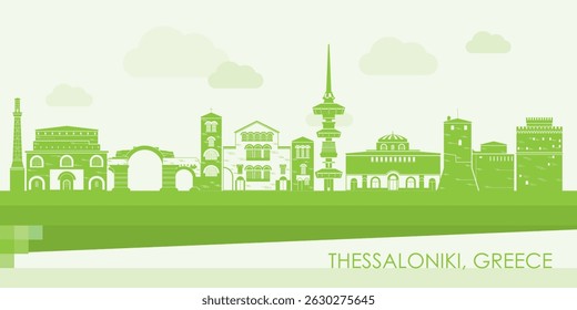 Green Skyline panorama of city of Thessaloniki, Greece - vector illustration