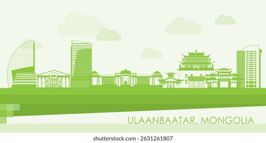 Green Skyline panorama of city of Ulaanbaatar, Mongolia - vector illustration