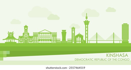 Green Skyline panorama of Kinshasa, Democratic Republic of the Congo - vector illustration