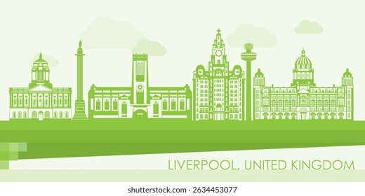 Green Skyline panorama of Liverpool, United Kingdom - vector illustration