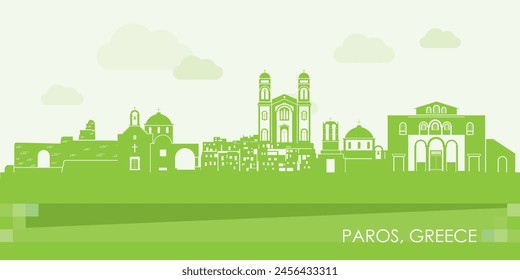 Green Skyline panorama of Paros island, Cyclades, Greece - vector illustration