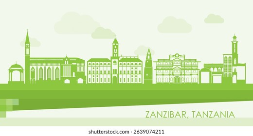 Green Skyline panorama of Zanzibar, Tanzania - vector illustration