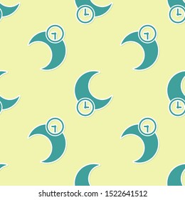 Green Sleeping moon icon isolated seamless pattern on yellow background.  Vector Illustration