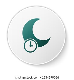 Green Sleeping moon icon isolated on white background. White circle button. Vector Illustration