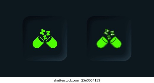 Green Sleeping pill icon isolated on black background. Black square button. Vector