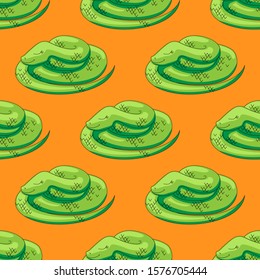 Green sleeping snake seamless vector pattern