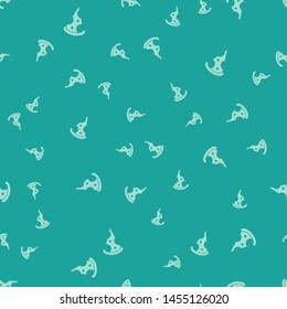 Green Slice of pizza icon isolated seamless pattern on green background. Fast food menu.  Vector Illustration
