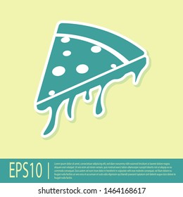 Green Slice of pizza icon isolated on yellow background. Vector Illustration