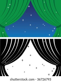 green sliding curtain with stars